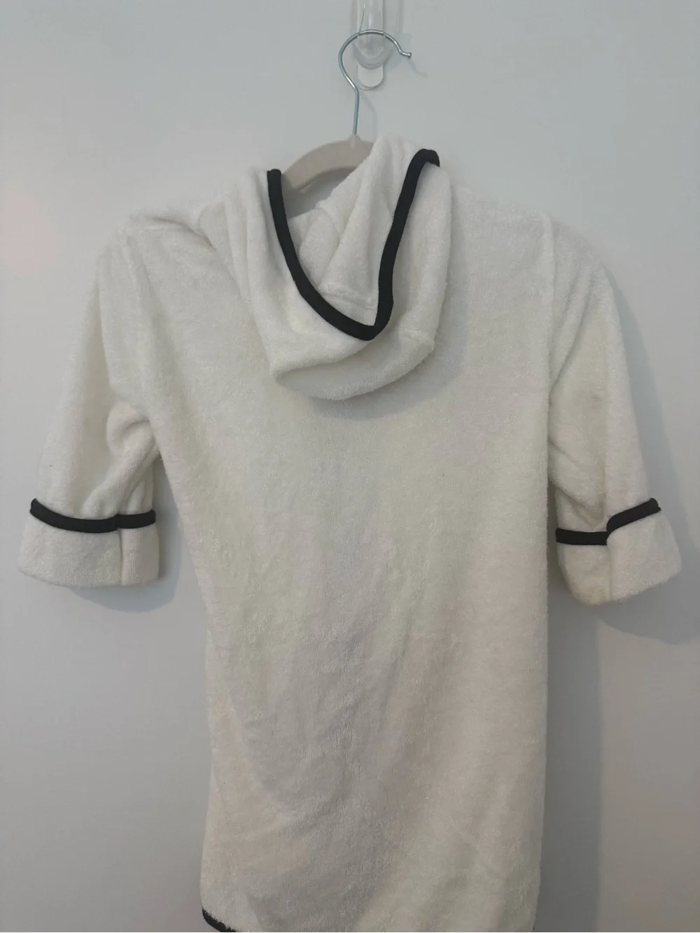 Kids White Terry Robe with Black Trim - Soft Bath Wrap